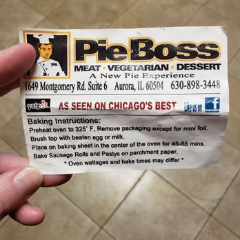 Pie Boss - An old instruction sheet for the frozen pies! - South African Near Me - Aurora, Illinois