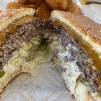 Hamburger Station - Cheeseburger with American cheese, Slaw and Tater Balls - Burgers Near Me - Paragould, Arkansas Hamburger Station - Cheeseburger with American cheese, Slaw and Tater Balls - Burgers Near Me - Paragould, Arkansas