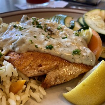 Big Fish Seafood Grill & Bar - Salmon special with Rice Pilaf & veggies. Salmon cooked perfectly. Sauce was excellent. Get it! :).. - Bars Near Me - Grapevine, Texas
