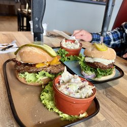 High Five Diner - Cheddar bacon burger and mozzarella mushroom burger
