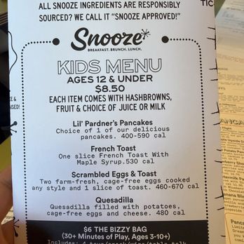 Snooze, an A.M. Eatery - Kids menu - Breakfast & Brunch Near Me - Denver, Colorado Snooze, an A.M. Eatery - Kids menu - Breakfast & Brunch Near Me - Denver, Colorado