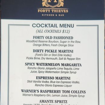 Forty Thieves - Cocktail menu - would love to try the dirty pickle martini next time I visit! - Pubs Near Me - Buffalo, New York