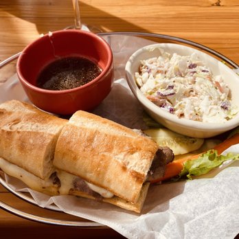 Nepenthe - French dip with coleslaw. - New American Near Me - Big Sur, California Nepenthe - French dip with coleslaw. - New American Near Me - Big Sur, California