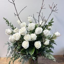 Blume Flower Studio - White roses and branches for family funeral service in Ogallala.
