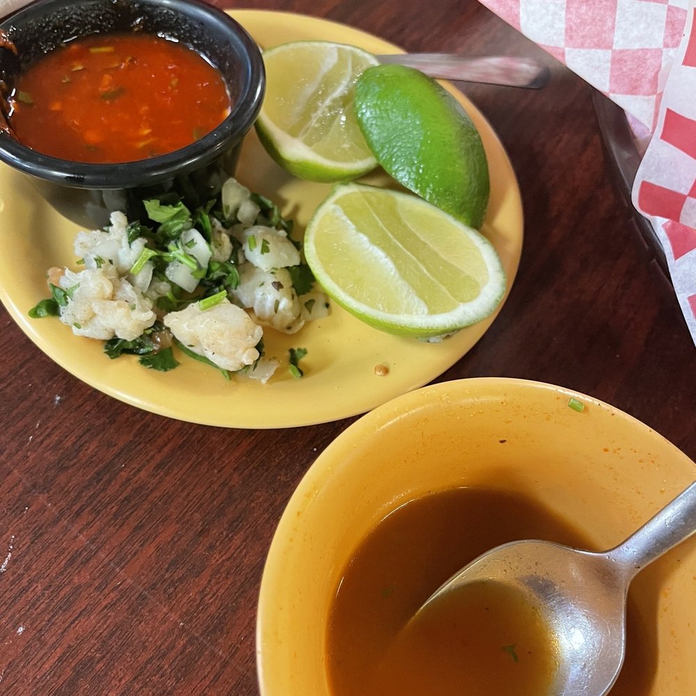 Complimentary caldo that I ate before picture and ceviche sample. Complimentary caldo that I ate before picture and ceviche sample.