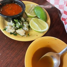 Complimentary caldo that I ate before picture and ceviche sample. Complimentary caldo that I ate before picture and ceviche sample.