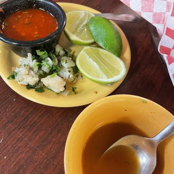 Mariscos El 7 Mares - Complimentary caldo that I ate before picture and ceviche sample. - Seafood Near Me - Mission, Texas Mariscos El 7 Mares - Complimentary caldo that I ate before picture and ceviche sample. - Seafood Near Me - Mission, Texas