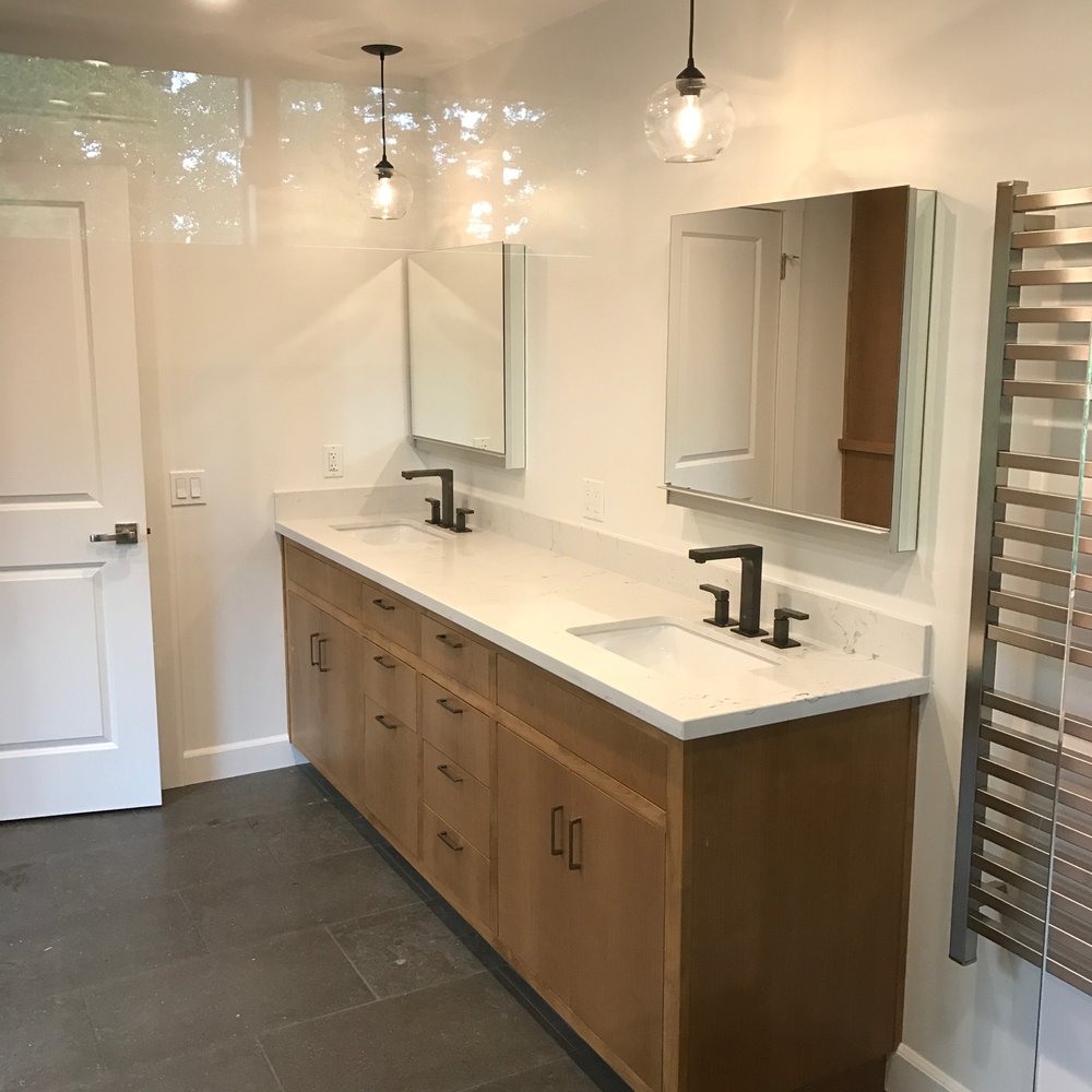 R LaBrie Construction - Built in towel warmer, custom cabinets and slide up medicine cabinets with plugs inside - Handyman Near Me R LaBrie Construction - Built in towel warmer, custom cabinets and slide up medicine cabinets with plugs inside - Handyman Near Me