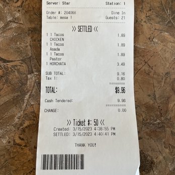 La Gloria Taqueria - a receipt for a restaurant - Mexican Near Me - Bellingham, Washington