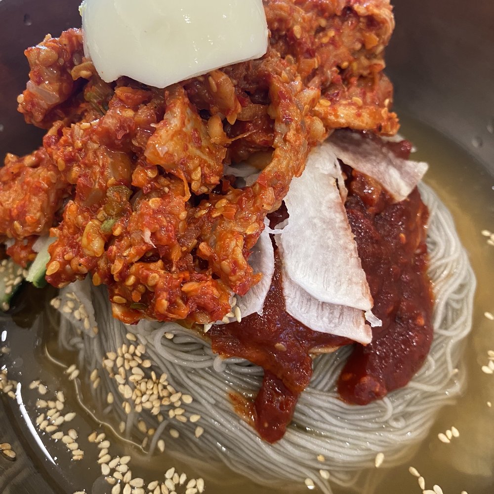 Kimbap Cheonguk - 24. Hoe Naeng Myeon - Spicy cold noodle with raw skate fish. - Sushi Bars Near Me - Coquitlam, British Columbia Kimbap Cheonguk - 24. Hoe Naeng Myeon - Spicy cold noodle with raw skate fish. - Sushi Bars Near Me - Coquitlam, British Columbia