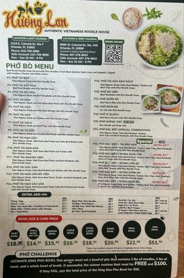 Menu photo 1 Pho Huong Lan 2 Orlando, FL