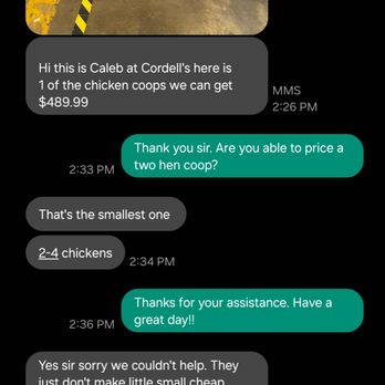 Cordell Farm & Ranch Store - Text exchange with Caleb. - Nurseries & Gardening Near Me - Kaufman, Texas Cordell Farm & Ranch Store - Text exchange with Caleb. - Nurseries & Gardening Near Me - Kaufman, Texas