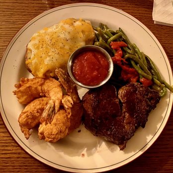 Half Way House - Filet with fried shrimp, green beans, and twice baked potato. - American Near Me - Richmond, Virginia