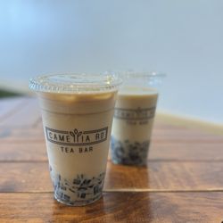 Osmanthus and Jasmine Coffee Milk Tea with grass jelly