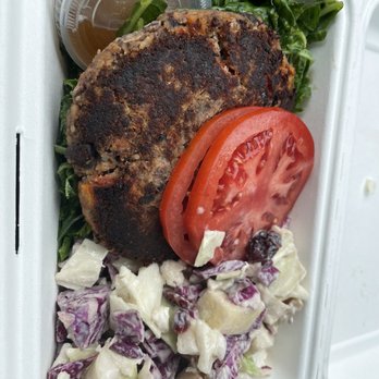 Sun Belly Cafe - Vegan black bean burger and salad. Yum! - Vegetarian Near Me - Greenville, South Carolina Sun Belly Cafe - Vegan black bean burger and salad. Yum! - Vegetarian Near Me - Greenville, South Carolina