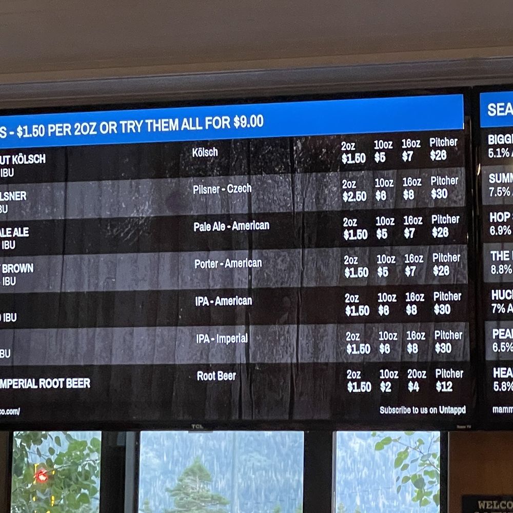 Mammoth Brewing - Beer board 2 July 2023 - Breweries Near Me - Mammoth Lakes, California