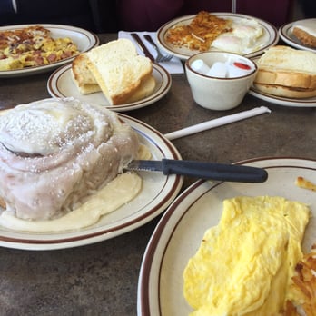 Angie's Restaurant - Ham Scramble, Country Fried Steak, and Early Bird. Some toast and a huge cinnamon roll to share. - Breakfast & Brunch Near Me - Logan, Utah