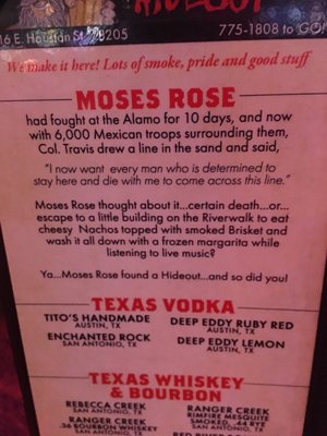 Menu photo 2 Moses Rose's Hideout San Antonio, TX Menu photo 2 Moses Rose's Hideout San Antonio, TX