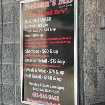 Nelson's Mobile Detail - Pricing as of Aug 2023 - Auto Detailing Near Me - Murfreesboro, Tennessee