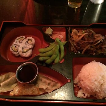 Kims Cuisine Asian Fusion Bistro - Delicious lunch bento box for $10.95 with Beef bulgogi, California roll, gyoza, Wakame salad (edamame) and steamed rice. - Chinese Near Me - Eagle River, Alaska Kims Cuisine Asian Fusion Bistro - Delicious lunch bento box for $10.95 with Beef bulgogi, California roll, gyoza, Wakame salad (edamame) and steamed rice. - Chinese Near Me - Eagle River, Alaska