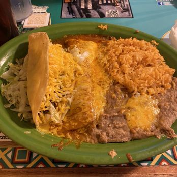 La Fonda Mexican Restaurant - Special taco and enchilada which includes rice beans ,drink and sopapilla. - Mexican Near Me - Flagstaff, Arizona