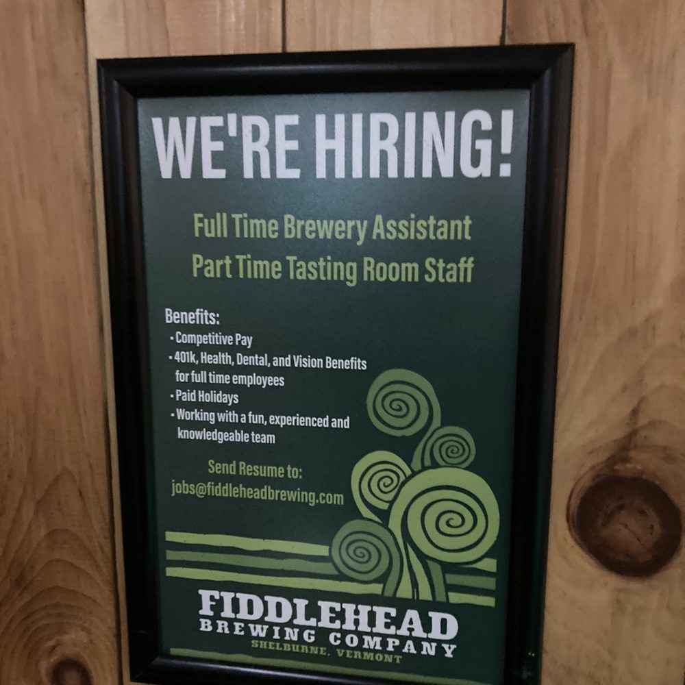 Fiddlehead Brewing - full time brewery assistant - Breweries Near Me - Shelburne, Vermont Fiddlehead Brewing - full time brewery assistant - Breweries Near Me - Shelburne, Vermont