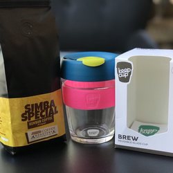 John's Coffee Shop - Glass keepcups and a bag of specialty coffee in one package