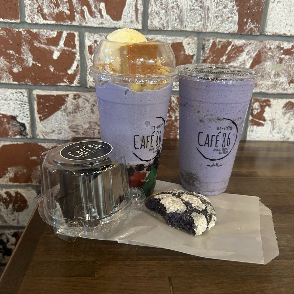 Cafe 86 - Ube truffle, regular halo halo, ube monster and ube crinkle cookie - Desserts Near Me - Placentia, California Cafe 86 - Ube truffle, regular halo halo, ube monster and ube crinkle cookie - Desserts Near Me - Placentia, California