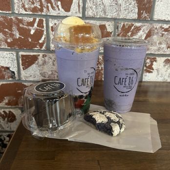 Cafe 86 - Ube truffle, regular halo halo, ube monster and ube crinkle cookie - Desserts Near Me - Placentia, California