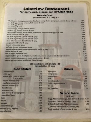 Menu photo 2 Lakeview Restaurant North Webster, IN