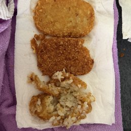 I ordered 2 large hash browns and this is what I received 1 out of the 4 was acceptable!!'