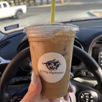 The Pony Espresso - medium iced latte - Coffee & Tea Near Me - Ridgecrest, California The Pony Espresso - medium iced latte - Coffee & Tea Near Me - Ridgecrest, California