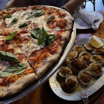 Patsy's Pizzeria - Margherita Pizza with pepperoni and Baked Clams - Pizza Near Me - Brooklyn, New York
