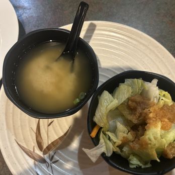 Ninja Japanese Restaurant - Miso soup and salad with the teppan dinners - Japanese Near Me - Chandler, Arizona