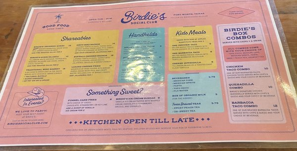 Menu photo 2 Birdie's Social Club Fort Worth, TX