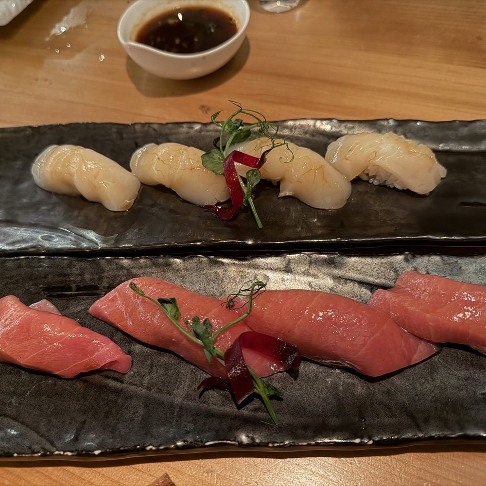 MF Sushi - whole scallops nigiri and chu toro nigiri - Sushi Bars Near Me - Houston, Texas MF Sushi - whole scallops nigiri and chu toro nigiri - Sushi Bars Near Me - Houston, Texas