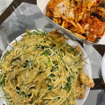 No.1 Plus Chicken - Green Onion Topping Specialty Chicken & Kimchi Waffle Fries - Korean Near Me - Dallas, Texas No.1 Plus Chicken - Green Onion Topping Specialty Chicken & Kimchi Waffle Fries - Korean Near Me - Dallas, Texas
