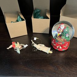 Oakwood Farm Christmas Barn - Two angel ornaments and a musical Christmas Snow Globe!