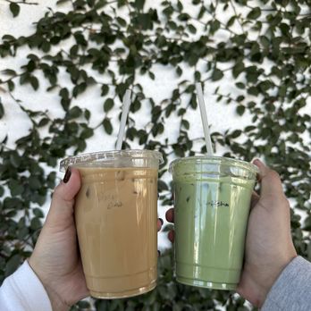 Ground Up Coffee - Iced banana latte and iced matcha with oat milk - Coffee & Tea Near Me - Montebello, California