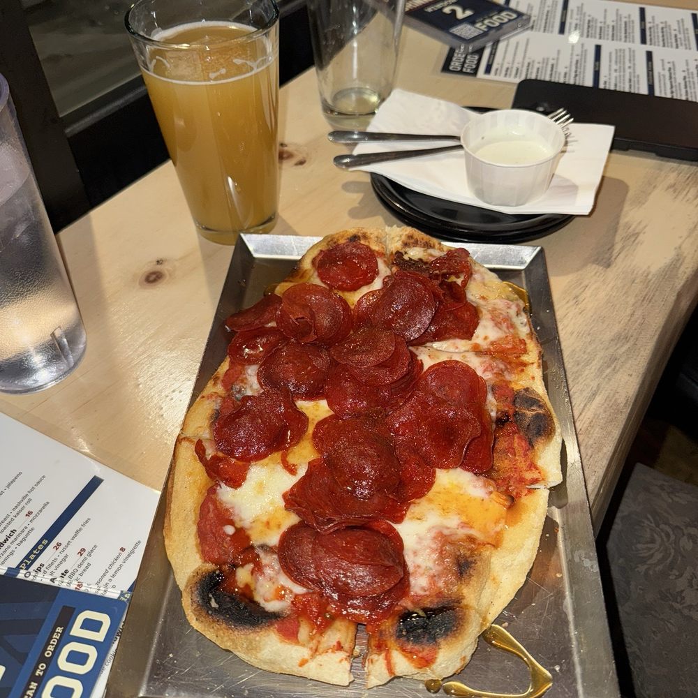 Mammoth Brewing - Pepperoni Flatbread with hot honey and a side of ranch (iykyk) - Breweries Near Me - Mammoth Lakes, California