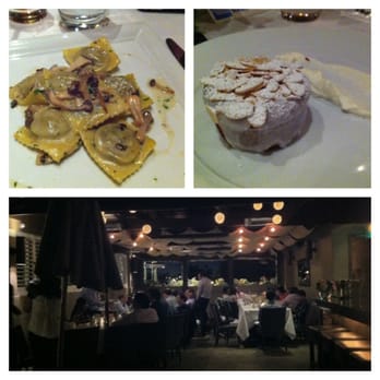 Michael's On Naples - Mushroom ravioli and almond cake!  The top level was reserved for my cousin's engagement party! - Italian Near Me - Long Beach, California