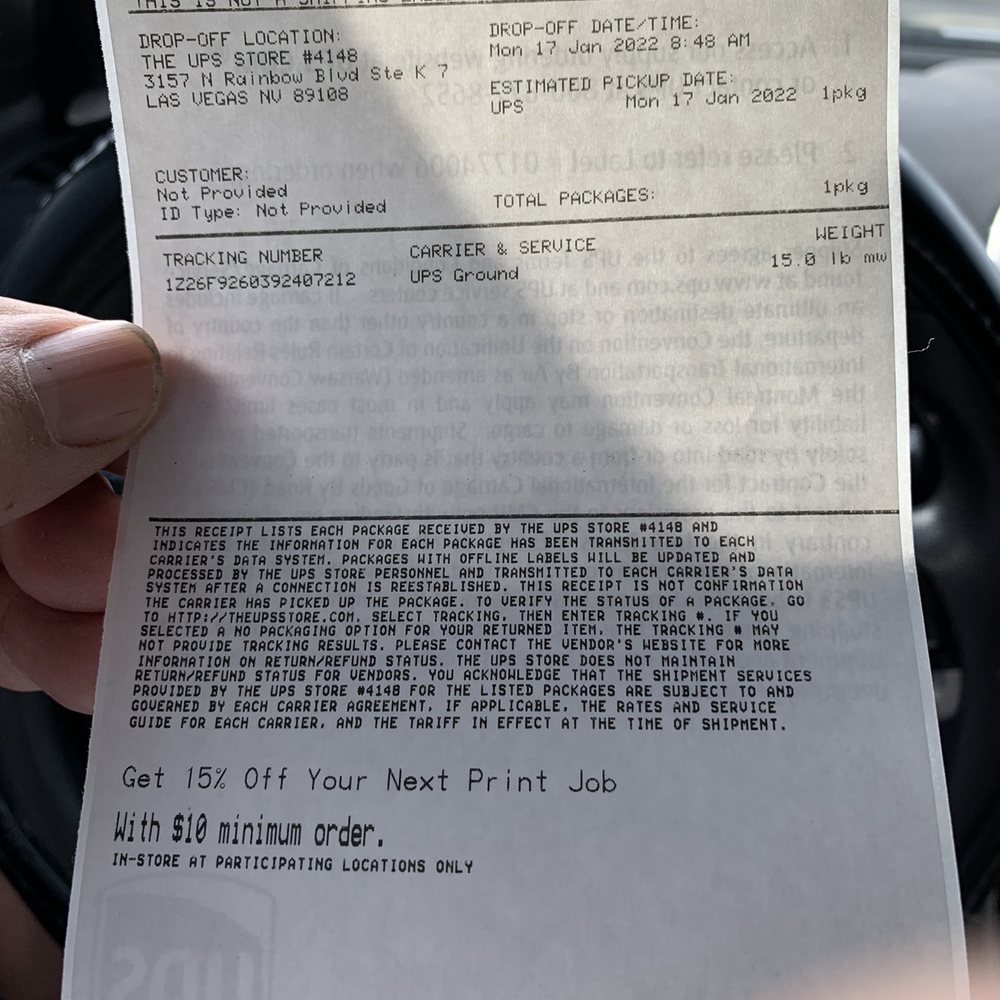 Powers Bike Shop - Return shipping receipt - Bikes Near Me - Richmond, Virginia