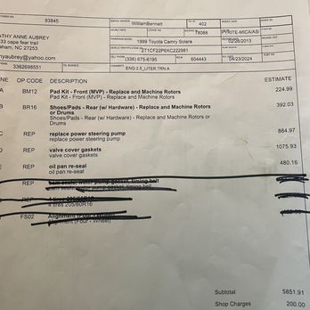 Cox Toyota - Original Cox Toyota work order - Auto Repair Near Me - Burlington, North Carolina Cox Toyota - Original Cox Toyota work order - Auto Repair Near Me - Burlington, North Carolina