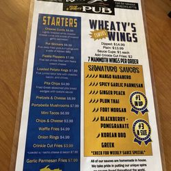 Wheaty's Pub - Menu cover. Great wings