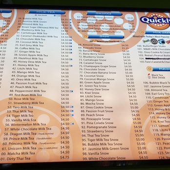 Quickly Brentwood - Menu as of 9/2023 - Bubble Tea Near Me - Brentwood, California