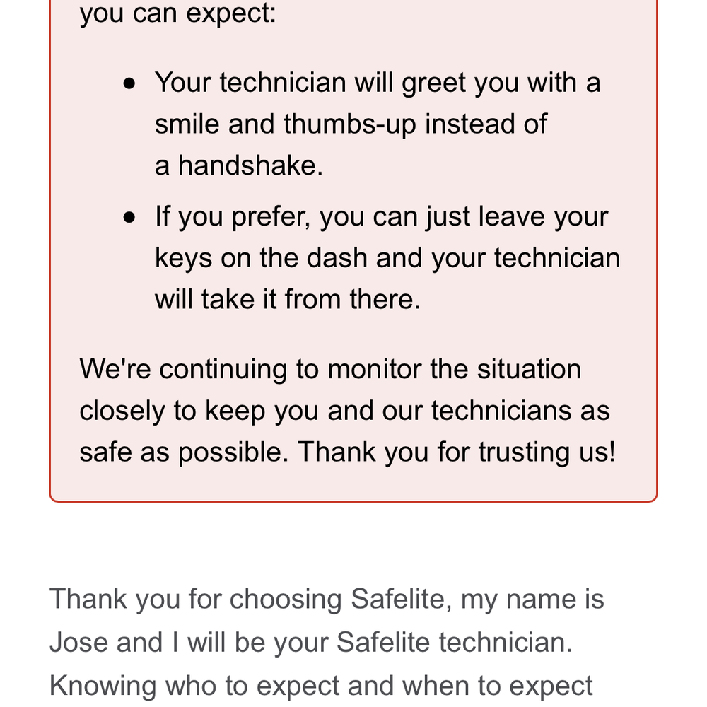 Safelite AutoGlass - The message I got from Safelite on the appointment day. - Auto Glass Services Near Me - El Paso, Texas Safelite AutoGlass - The message I got from Safelite on the appointment day. - Auto Glass Services Near Me - El Paso, Texas