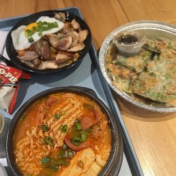 Army Stew, Kimchi Fried Rice, Seafood Pajeon Army Stew, Kimchi Fried Rice, Seafood Pajeon