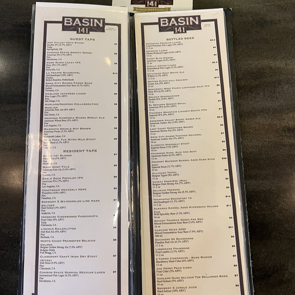 Basin 141 - Menu - Gastropubs Near Me - Monrovia, California