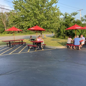 2 Scoops Ice Cream - Outside dining area in front of the building next to parking lot - Ice Cream & Frozen Yogurt Near Me - Hamburg, New York