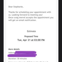 Appointment request email